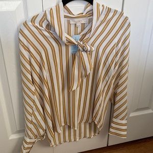 LOFT Petites cream and mustard striped blouse